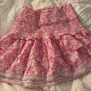 LOVE SHACK FANCY Pink Floral Ruffled Skirt